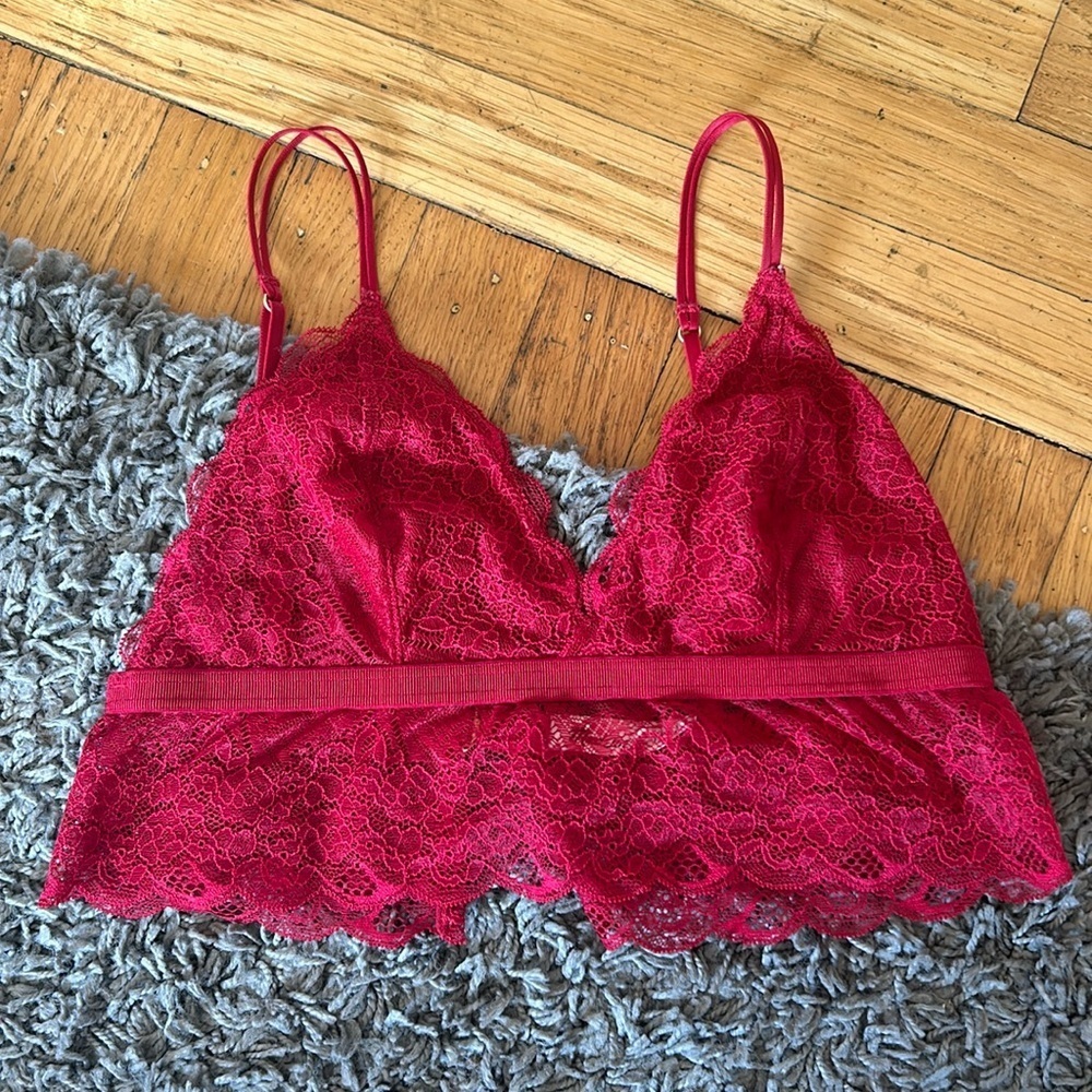 Madewell Women's Liana Red Burgundy Lace Sexy Triangle Bralette Size Small